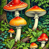 Ultra Soft Area Rug, Non Slip, Stain Resistant, Washable Area Rugs for Living Room, Bedroom, Vintage Mushroom Forest(Red)