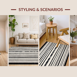 Ultra Soft Area Rug, Non Slip, Stain Resistant, Washable Area Rugs for Living Room, Bedroom, Black and White Striped Rug, Modern Design(Black)