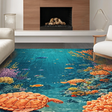 Ultra Soft Area Rug, Non Slip, Stain Resistant, Washable Area Rugs for Living Room, Bedroom, Vibrant Turtle Reef Carpet With Tropical Fish Underwater Paradise Design(Blue)