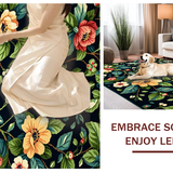 Ultra Soft Area Rug, Non Slip, Stain Resistant, Washable Area Rugs for Living Room, Bedroom, Contemporary Chic Floral Fusion(Black)