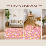 Ultra Soft Area Rug, Non Slip, Stain Resistant, Washable Area Rugs for Living Room, Bedroom, Rustic Earthy Blossom Touch(Pink)