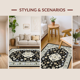 Ultra Soft Area Rug, Non Slip, Stain Resistant, Washable Area Rugs for Living Room, Bedroom, Classic Floral Trellis Aesthetic(Black)