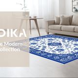 Ultra Soft Area Rug, Non Slip, Stain Resistant, Washable Area Rugs for Living Room, Bedroom, Elegant Blue Porcelain Floral Motif(Blue)