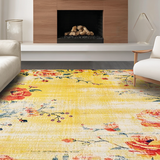 Ultra Soft Area Rug, Non Slip, Stain Resistant, Washable Area Rugs for Living Room, Bedroom, Elegant Warm Tones Floral Design(Yellow)