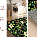 Ultra Soft Area Rug, Non Slip, Stain Resistant, Washable Area Rugs for Living Room, Bedroom, Vibrant Floral Motif on Black(White)