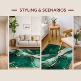 Ultra Soft Area Rug, Non Slip, Stain Resistant, Washable Area Rugs for Living Room, Bedroom, Dynamic Gold Accented Decorative Design(Green)