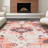 Ultra Soft Area Rug, Non Slip, Stain Resistant, Washable Area Rugs for Living Room, Bedroom, Elegant Antique Diamond Motif(Orange)