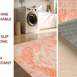 Ultra Soft Area Rug, Non Slip, Stain Resistant, Washable Area Rugs for Living Room, Bedroom, Elegant Distressed Ethnic Motif(Orange)