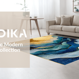 Ultra Soft Area Rug, Non Slip, Stain Resistant, Washable Area Rugs for Living Room, Bedroom, Contemporary Rippled Wave Rug Showcasing Blue Gold Fusion, Abstract Geometry(Blue)