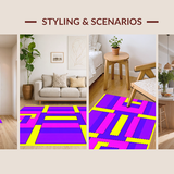 Ultra Soft Area Rug, Non Slip, Stain Resistant, Washable Area Rugs for Living Room, Bedroom, Dynamic 90s Inspired Color Block(Purple)