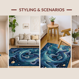 Ultra Soft Area Rug, Non Slip, Stain Resistant, Washable Area Rugs for Living Room, Bedroom, Marine Octopus Illusion Rug with Nautical Whale Motifs and 3D Ocean Swirl Art(Blue)