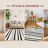Ultra Soft Area Rug, Non Slip, Stain Resistant, Washable Area Rugs for Living Room, Bedroom, Modern Boho Rug With Graphic Contrast Stripes And Linear Rhythm(Black)