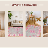 Ultra Soft Area Rug, Non Slip, Stain Resistant, Washable Area Rugs for Living Room, Bedroom, Elegant Light Grey Floral Motif(Gray)