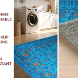 Contemporary Blue Orange Tiled Elegance(Blue)