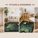 Ultra Soft Area Rug, Non Slip, Stain Resistant, Washable Area Rugs for Living Room, Bedroom, Midnight Coven Rug Pair - Bewitched Floor Art - Enchanted Black Carpet(Black)