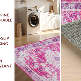 Ultra Soft Area Rug, Non Slip, Stain Resistant, Washable Area Rugs for Living Room, Bedroom, Rustic Soft Pink Geometric Design(Pink)