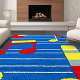 Ultra Soft Area Rug, Non Slip, Stain Resistant, Washable Area Rugs for Living Room, Bedroom, Dynamic Primary Soundscape Aesthetic(Blue)