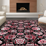 Ultra Soft Area Rug, Non Slip, Stain Resistant, Washable Area Rugs for Living Room, Bedroom, Elegant Black Floral Motif(Black)