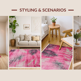 Ultra Soft Area Rug, Non Slip, Stain Resistant, Washable Area Rugs for Living Room, Bedroom, Rustic Colorful Tribal Design(Pink)