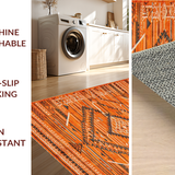 Ultra Soft Area Rug, Non Slip, Stain Resistant, Washable Area Rugs for Living Room, Bedroom, Tribal Orange Geometric Motif(Orange)