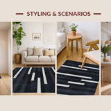 Ultra Soft Area Rug, Non Slip, Stain Resistant, Washable Area Rugs for Living Room, Bedroom, Modern Minimalist Striped Woven Rug With Dramatic Contrast Design(Black)