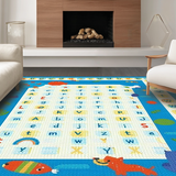 Ultra Soft Area Rug, Non Slip, Stain Resistant, Washable Area Rugs for Living Room, Bedroom, Whimsical Animal Letter Illustration(Blue)