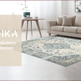 Ultra Soft Area Rug, Non Slip, Stain Resistant, Washable Area Rugs for Living Room, Bedroom, Chic Light Grey Floral Motif(Blue)