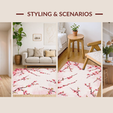 Ultra Soft Area Rug, Non Slip, Stain Resistant, Washable Area Rugs for Living Room, Bedroom, Serene Minimalist Cherry Blossom Style(Pink)