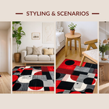 Ultra Soft Area Rug, Non Slip, Stain Resistant, Washable Area Rugs for Living Room, Bedroom, Dynamic Monochrome Rhythm Patterns(Red)