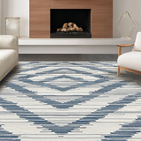Ultra Soft Area Rug, Non Slip, Stain Resistant, Washable Area Rugs for Living Room, Bedroom, Coastal Nautical Striped Aesthetic(Blue)