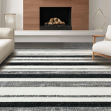 Ultra Soft Area Rug, Non Slip, Stain Resistant, Washable Area Rugs for Living Room, Bedroom, Cotton Braided Rug Black White Stripes Reversible Laundry Mat Porch(Black)