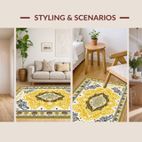 Ultra Soft Area Rug, Non Slip, Stain Resistant, Washable Area Rugs for Living Room, Bedroom, Stylish Earth Toned Lattice Elements(Gold)