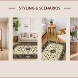 Ultra Soft Area Rug, Non Slip, Stain Resistant, Washable Area Rugs for Living Room, Bedroom, Elegant Rustic Floral Medallion(Ivory)