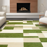 Ultra Soft Area Rug, Non Slip, Stain Resistant, Washable Area Rugs for Living Room, Bedroom, Serene Earthy Geometric Design(Green)