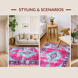 Ultra Soft Area Rug, Non Slip, Stain Resistant, Washable Area Rugs for Living Room, Bedroom, Soft Pastel Geometric Accents(Pink)