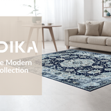 Ultra Soft Area Rug, Non Slip, Stain Resistant, Washable Area Rugs for Living Room, Bedroom, Rustic Ogee Pattern in Blue Hues(Blue)