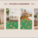 Ultra Soft Area Rug, Non Slip, Stain Resistant, Washable Area Rugs for Living Room, Bedroom, Vintage Floral Bedroom Low Pile Soft Carpet(Green)