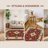 Ultra Soft Area Rug, Non Slip, Stain Resistant, Washable Area Rugs for Living Room, Bedroom, Intricate Vintage Damask Style(Red)