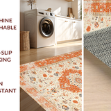 Ultra Soft Area Rug, Non Slip, Stain Resistant, Washable Area Rugs for Living Room, Bedroom, Whimsical Bright Medallion Flair(Orange)