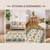 Ultra Soft Area Rug, Non Slip, Stain Resistant, Washable Area Rugs for Living Room, Bedroom, Boho Teal and Orange Fusion(Ivory)