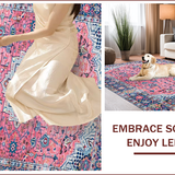 Ultra Soft Area Rug, Non Slip, Stain Resistant, Washable Area Rugs for Living Room, Bedroom, Rustic Vintage Tiled Motif(Pink)