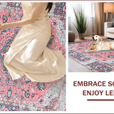 Ultra Soft Area Rug, Non Slip, Stain Resistant, Washable Area Rugs for Living Room, Bedroom, Soft Pastel Boho Patterned Delight(Pink)