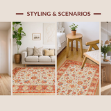 Ultra Soft Area Rug, Non Slip, Stain Resistant, Washable Area Rugs for Living Room, Bedroom, Rustic Floral Tapestry Motif(Orange)