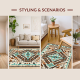Ultra Soft Area Rug, Non Slip, Stain Resistant, Washable Area Rugs for Living Room, Bedroom, Soft Textured Vintage Ethnic Pattern(Brown)