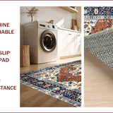 Ultra Soft Area Rug, Non Slip, Stain Resistant, Washable Area Rugs for Living Room, Bedroom, Rustic Vintage Floral Medallion(Blue)