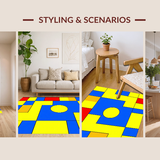 Ultra Soft Area Rug, Non Slip, Stain Resistant, Washable Area Rugs for Living Room, Bedroom, Dynamic Cheerful Hopscotch Theme(Yellow)