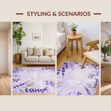 Ultra Soft Area Rug, Non Slip, Stain Resistant, Washable Area Rugs for Living Room, Bedroom, Whimsical Lavender Nature Motif(Purple)