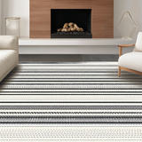Ultra Soft Area Rug, Non Slip, Stain Resistant, Washable Area Rugs for Living Room, Bedroom, Industrial Stripe Rug with Minimalist Dash Sequence and Modern Linear Motif(Black)