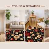 Ultra Soft Area Rug, Non Slip, Stain Resistant, Washable Area Rugs for Living Room, Bedroom, Rustic Vibrant Floral Composition(Black)