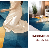 Ultra Soft Area Rug, Non Slip, Stain Resistant, Washable Area Rugs for Living Room, Bedroom, Modern Horizon Rug with Dynamic Blue Gold Spectrum and Linear Geometric Motifs(Blue)